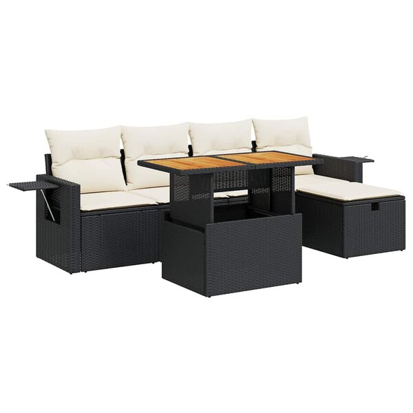 vidaXL Salon de jardin 6 Pièces avec coussins noir résine tressée acacia
