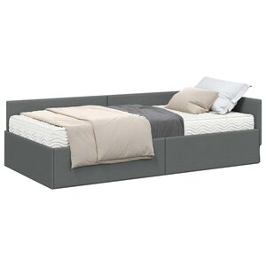 vidaXL Cadre de lit d'angle avec matelas 2 pc Gris foncé 90 x 200 cm