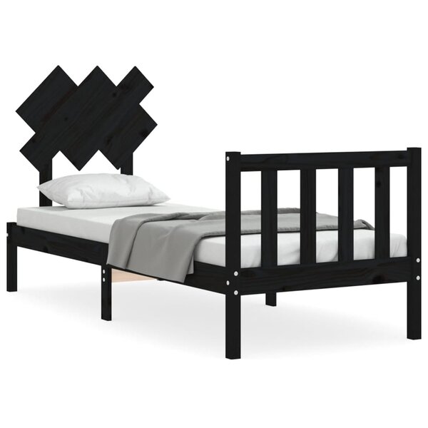 vidaXL Cadre de lit avec tête de lit noir petit simple bois massif