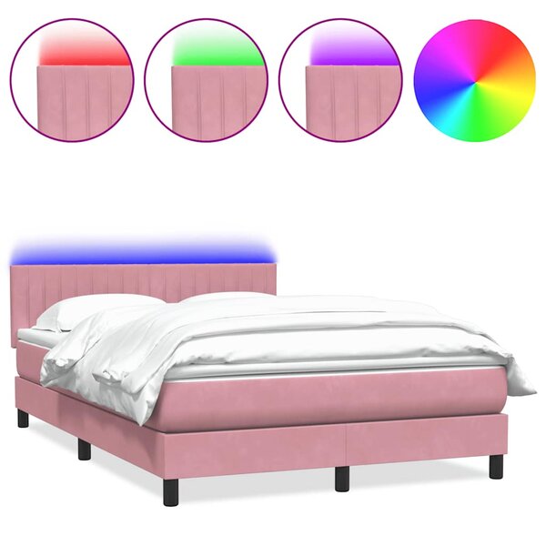 vidaXL Sommier à lattes de lit avec matelas et LED rose 160x220 cm velours