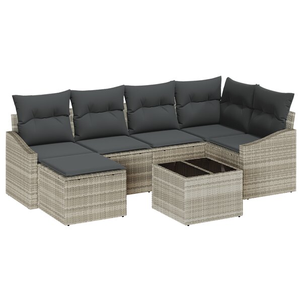 vidaXL Ensemble de Salle à Manger de Jardin 7 Pièces avec Coussins en Rattan Poly Gris