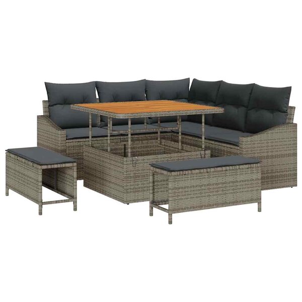 vidaXL Ensemble de canapé de jardin avec coussin 8 Pièces Gris Poly rotin