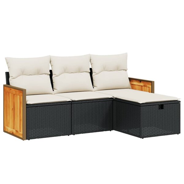 vidaXL Salon de jardin 4 Pièces avec coussins noir résine tressée