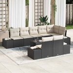vidaXL Ensemble de canapé de jardin avec coussin 9 Pièces Noir et crème