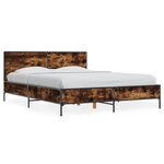 vidaXL Cadre de lit chêne fumé 120x190 cm bois d'ingénierie et métal