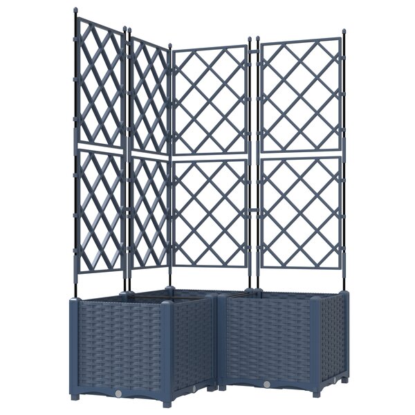vidaXL Bac à fleurs avec Treillis 3 Pièces Gris 80 x 80 x 143 cm PP