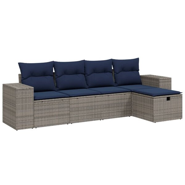 vidaXL Salon de jardin 5 Pièces avec coussins gris résine tressée