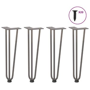 vidaXL Pieds en épingle à cheveux pour table basse 4 pièces Acier naturel 42 cm Acier massif