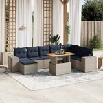 vidaXL Salon de jardin 9 Pièces avec coussins gris résine tressée