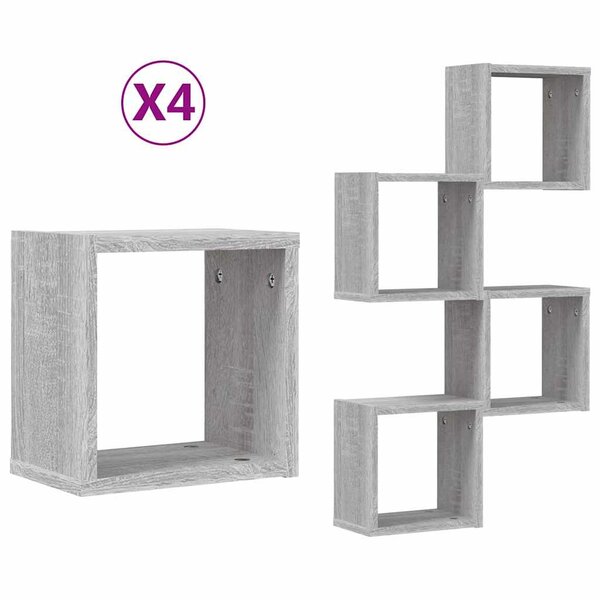 vidaXL Étagères Murales 4 Pièces Gris 26 x 15 x 26 cm Bois d'ingénierie