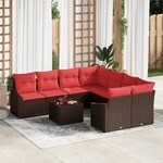 vidaXL Ensemble de Canapés 9 Pièces Marron et rouge polyrotin