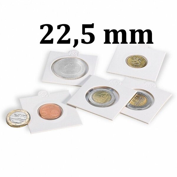 Cadres cartonnés autocollant pour monnaies jusqu'à 22 5mm. Paquet - 25 étuis