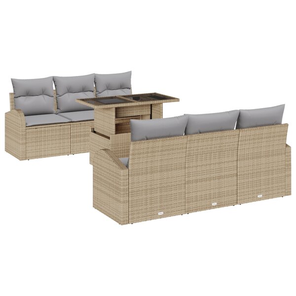 vidaXL Ensemble de canapé de jardin 7 pièces avec coussins - Rattan poly beige