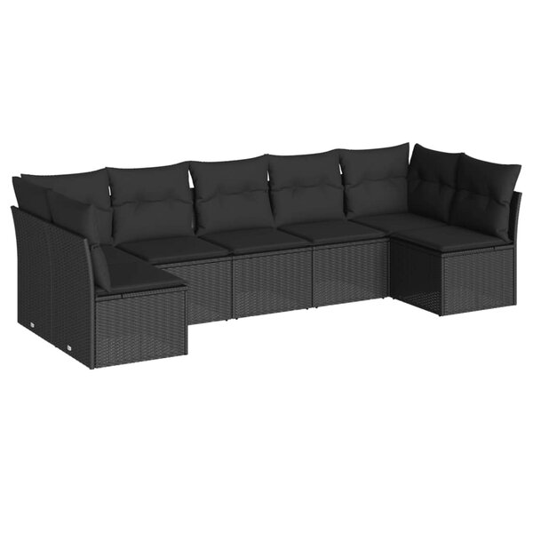 vidaXL Salon de jardin 7 Pièces avec coussins noir résine tressée