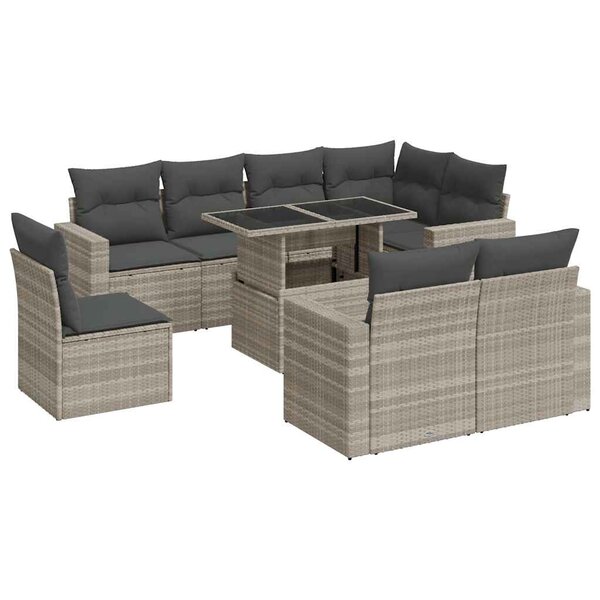 vidaXL Salon de jardin 9 Pièces avec coussins gris clair résine tressée