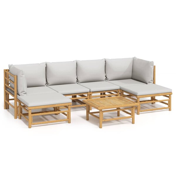 vidaXL Salon de jardin 7 Pièces avec coussins gris clair bambou