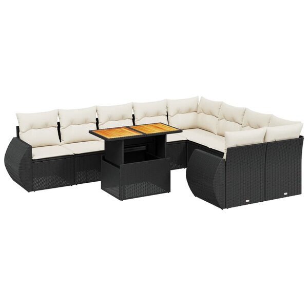 vidaXL Salon de jardin 10 Pièces avec coussins noir résine tressée