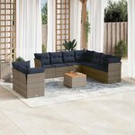 vidaXL Salon de jardin 10 Pièces avec coussins gris résine tressée