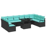 vidaXL Ensemble de canapé de jardin 11 Pièces Noir et bleu polyrotin