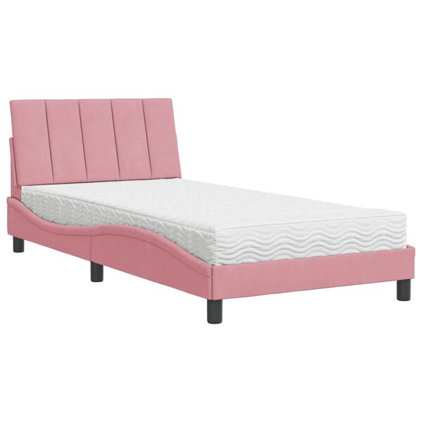 vidaXL Lit avec matelas Hanko rose 100x200 cm velours