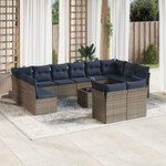 vidaXL Salon de jardin avec coussins 13 Pièces gris résine tressée