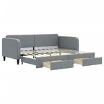 vidaXL Lit de jour avec gigogne et tiroirs gris clair 90x200 cm tissu