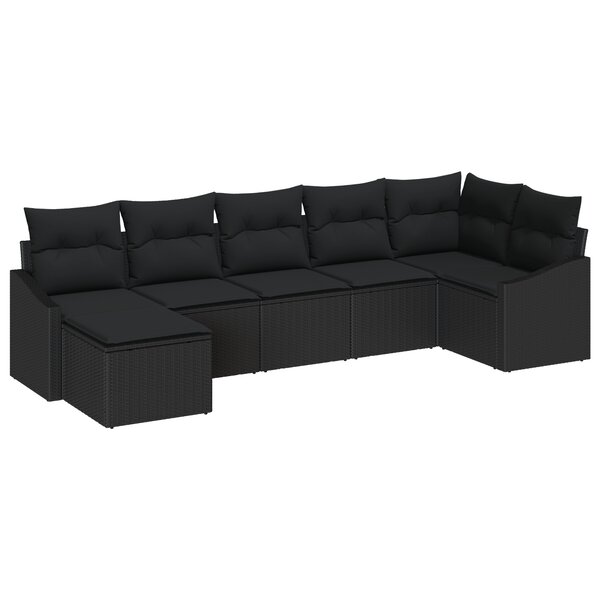 vidaXL Ensemble de Canapés de Jardin 7 Pièces avec Coussins Noir Rattan Poly