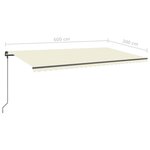 vidaXL Auvent automatique rétractable avec poteaux 6x3 m Crème
