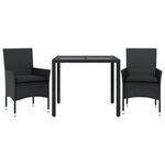 vidaXL Ensemble à manger de jardin et coussins 3 Pièces noir rotin verre