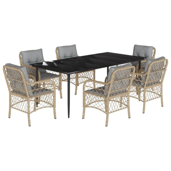 vidaXL Ensemble à manger de jardin coussins 7 Pièces mélange beige rotin