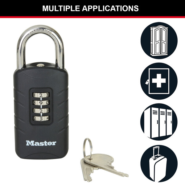 656EURDBLK Cadenas à combinaison avec clé de secours pour un usage extérieur  120 x 48 x 20 mm
