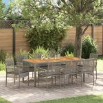 vidaXL Ensemble repas jardin 9 pièces avec coussins gris en rattan poly