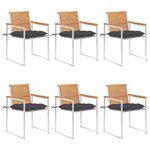 vidaXL Chaises de jardin lot de 6 avec coussins Bois de teck massif