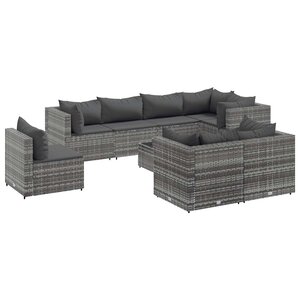 vidaXL Salon de jardin 9 Pièces avec coussins Gris Résine tressée