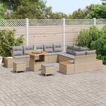 vidaXL Ensemble de canapé de jardin 13 Pièces Beige Poly rotin