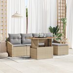 vidaXL Ensemble repas jardin 6 pièces avec coussins Beige Poly Rattan Acacia