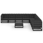 vidaXL Salon de jardin 10 Pièces avec coussins Noir Bois de pin massif