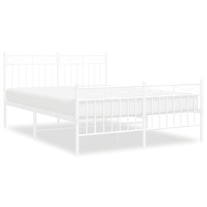 vidaXL Cadre de lit métal sans matelas et pied de lit blanc 135x190 cm