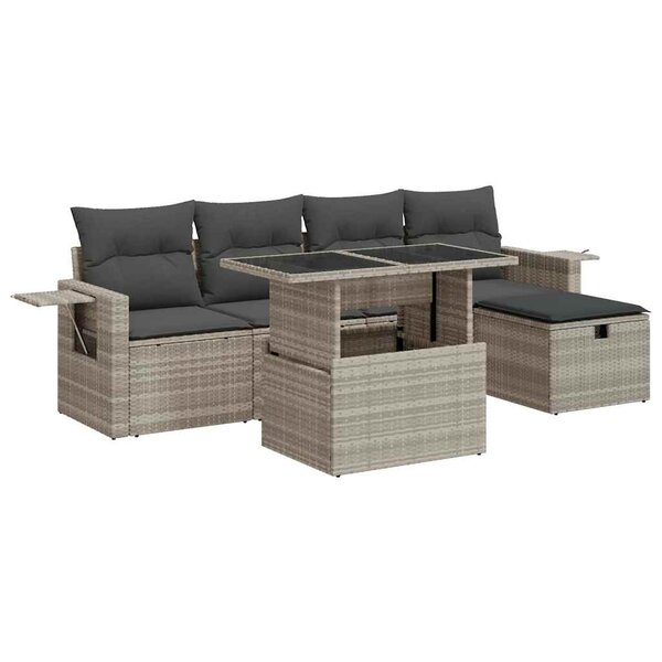 vidaXL Salon de jardin 6 Pièces avec coussins gris clair résine tressée