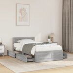 vidaXL Cadre de lit et tête de lit sans matelas gris béton 90x200 cm