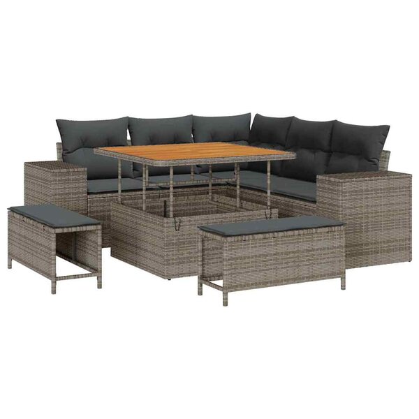 vidaXL Ensemble de canapé de jardin 8 Pièces Gris polyrotin