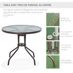 Ensemble salon de jardin 6 Pièces - table ronde + 4 chaises pliables + parasol - acier époxy café textilène polyester beige