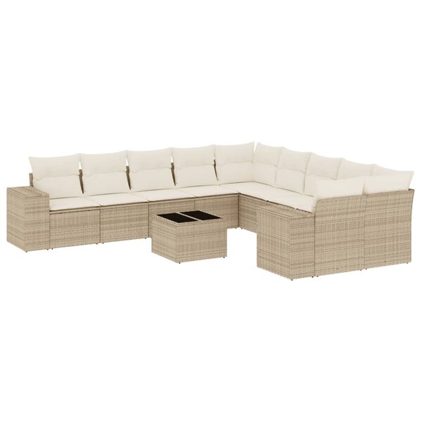 vidaXL Salon de jardin 11 Pièces avec coussins beige résine tressée