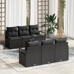 Ensemble de canapé de jardin vidaXL 7 pièces avec coussins noir poly rotin
