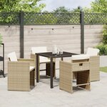 vidaXL Set de salle à manger de jardin 5 pièces avec coussins beige en poly rattan