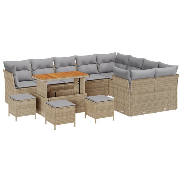vidaXL Ensemble de canapé de jardin 13 pièces avec coussins beige poly rotin acacia