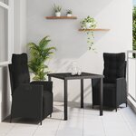 vidaXL Set de Salle à Manger de Jardin de 3 Pièces Noir Rattan Poly