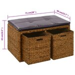 Banc banquette avec 2 paniers jacinthe d'eau 71 x 40 x 42 cm marron 02_0010822