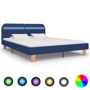 vidaXL Cadre de lit avec LED sans matelas bleu tissu 160x200 cm