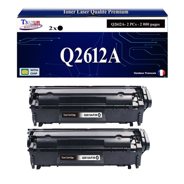 T3AZUR -2x Toners compatibles avec HP Q2612A (12A) pour HP LaserJet 1010  1012  1015  1018  1020  1022  1022N  1022NW  1028  108SE